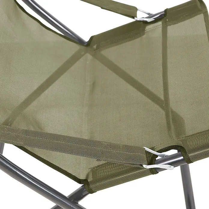 SVITA Garten-Liegestuhl TOMRA mit Hocker - 1 Stk., 50 % Kunststoffgewebe, 50 % Stahl, Klappbar, Grün, B x T x H: 61 x 77 x 93 cm - Olivgrüner Netzstoff-Stuhlsitz mit robustem Rahmen und Befestigungsklammern.