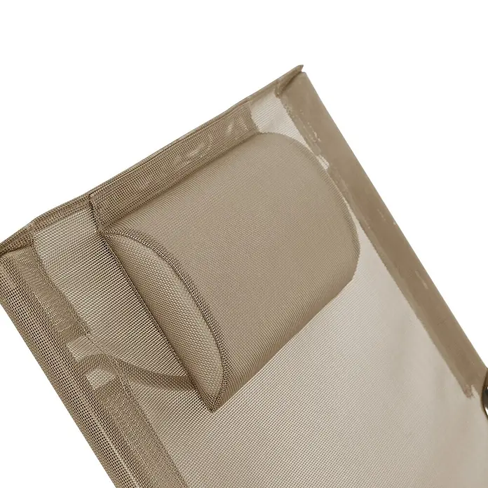 SVITA Garten-Liegestuhl TOMRA mit Hocker - 50 % Kunststoffgewebe, 50 % Stahl, Taupe, B x T x H: 61 x 77 x 93 cm - Beige Netzstoff-Gartenliege mit integriertem Kopfkissen.