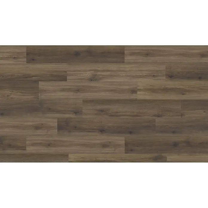 Living by Haro Hydrostar Designboden - Eiche Schokobraun, Landhausdiele, 1.282 x 235 x 6,5 mm - Dunkelbrauner Holzboden mit natürlicher Maserung und Ästen.