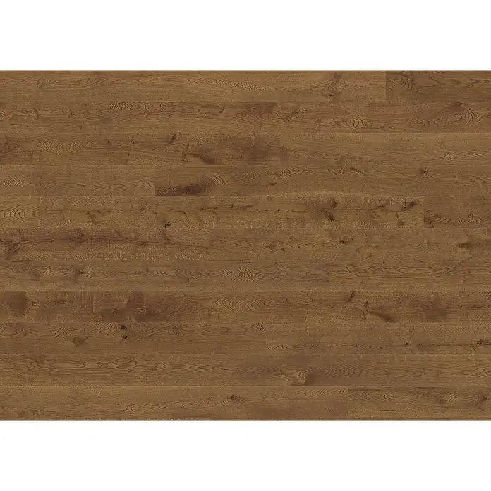 LOGOCLIC Parkett - Eiche Mocca versiegelt matt, Landhausdiele, 2.200 x 180 x 11 mm - Braune Holzfußbodenbretter mit natürlicher Maserung und Ästen.