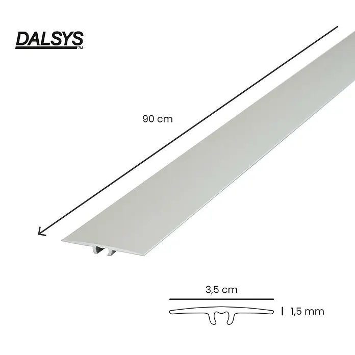 Dalsys Abschlussleiste 90cm Übergangsprofil 35mm flach inkl. Befestigung Silber -  - Silbernes/graues DALSYS Übergangsprofil, 90 cm lang, 3,5 cm breit, mit 1,5 mm dünner sichtbarer Kante.