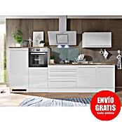 Respekta Premium Composición de cocina (Ancho: 320 cm, Con dispositivos eléctricos, Blanco de alto brillo)