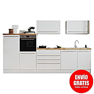 Respekta Premium Composición de cocina Gabriel (Ancho: 320 cm, Blanco, Con electrodomésticos, Placa de inducción con campana extractora integrada)