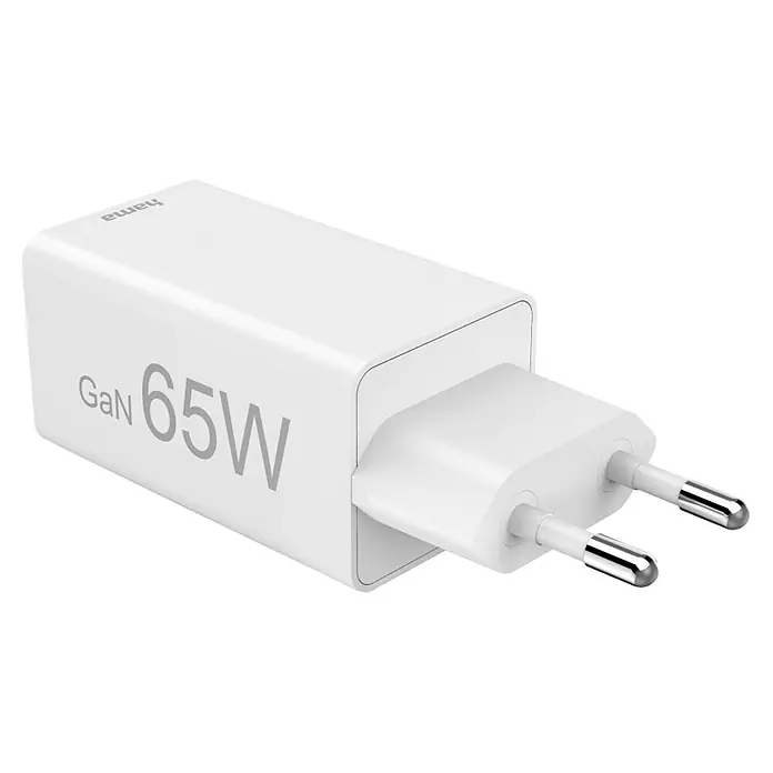Hama Schnellladegerät 00201996 GaN 2x USB-C 1x USB-A Mini PD 65 W - Weiß - Weißes GaN 65W Netzteil mit zweipoligem Eurostecker.