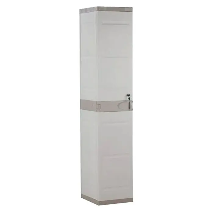 Plastiken Titanium Armario multiusos de plástico  tipo taquilla - L x An x Al: 44 x 35 x 176 cm, Beige - Captura de un armario multiusos estrecho, alto y blanco con detalles grises, ideal para la organización y el almacenamiento.