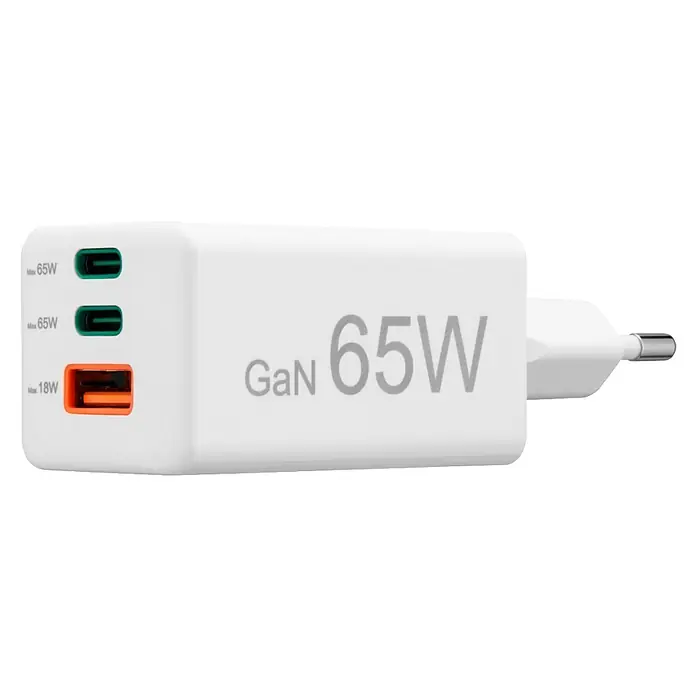 Hama Schnellladegerät 00201996 GaN 2x USB-C 1x USB-A Mini PD 65 W - Weiß - Weißes GaN 65W Netzteil mit zwei 65W USB-C Anschlüssen und einem 18W USB-A Anschluss.