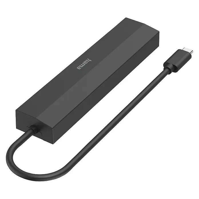 Hama USB-Ladeadapter 00200144 Multiport 6 Ports 3x USB-A USB-C HDMI LAN/Ethernet - Schwarz - Hama matter schwarzer USB-C Adapter/Hub mit integriertem USB-C Kabel.