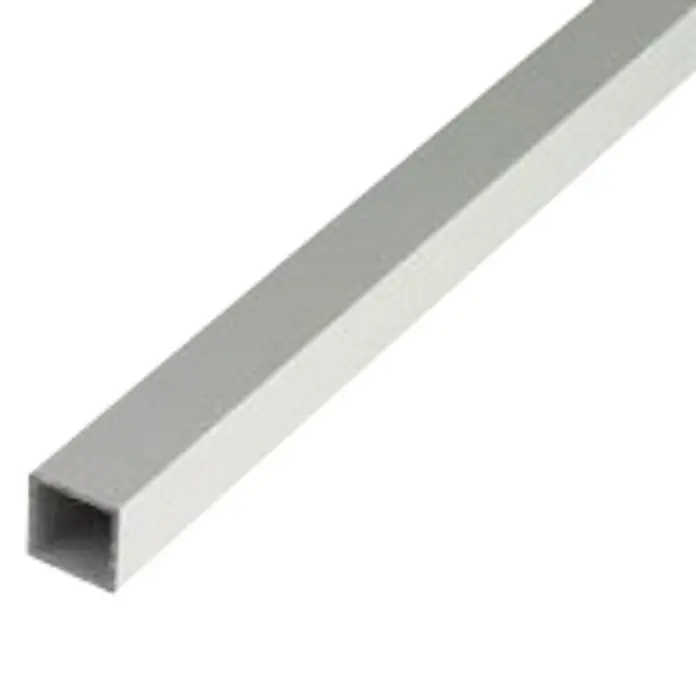Stabilit Tubo de forma cuadrada - 2.600 x 30 x 30 mm, Espesor: 2 mm, Plateado - Imagen de un tubo cuadrado plateado. Ideal para la construcción, ya que ofrece estabilidad y una estética limpia para diversas aplicaciones.