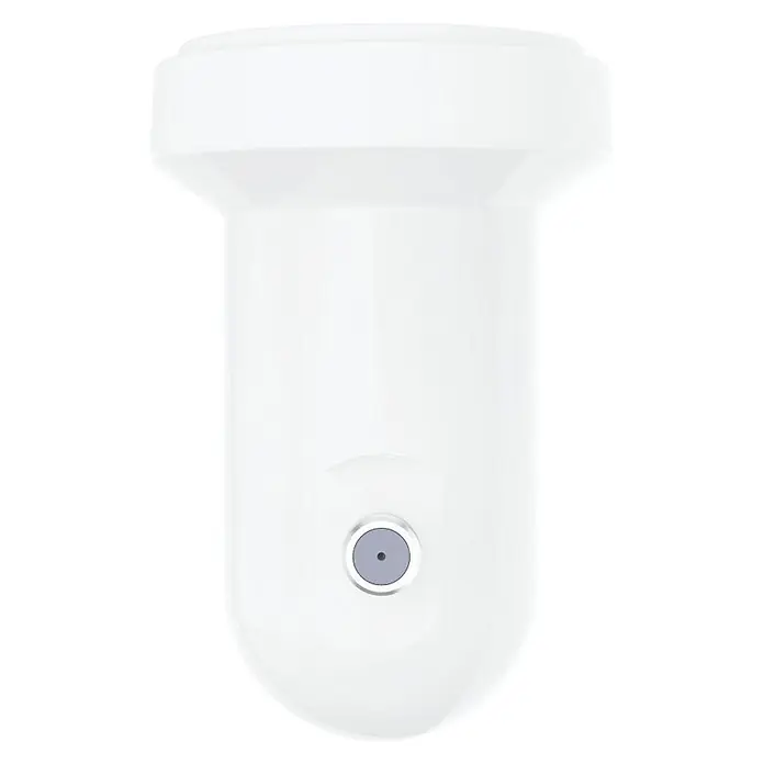 Hama Single-LNB 00205374 Universal-Single-LNB - Weiß - Weißes, abgerundetes zylindrisches Gerät, wahrscheinlich eine Überwachungskamera oder ein Sensor, mit zentraler kreisförmiger Linse.