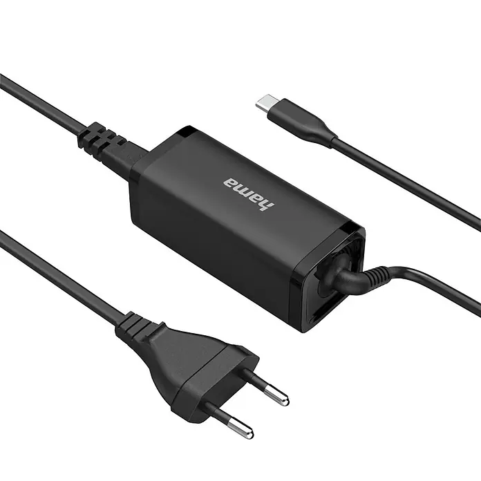 Hama Ladegerät 00200023 GaN Power Delivery - PD - Schwarzes Hama Netzteil mit USB-C Kabel und Eurostecker zum Laden.