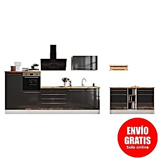 Respekta Cocina de isla Gabriel (Ancho: 320 cm, Gris, Con campana inclinada, Con electrodomésticos)