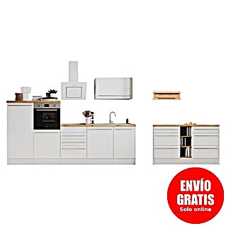 Respekta Cocina de isla Gabriel (Ancho: 290 cm, Blanco, Con campana inclinada, Con electrodomésticos)