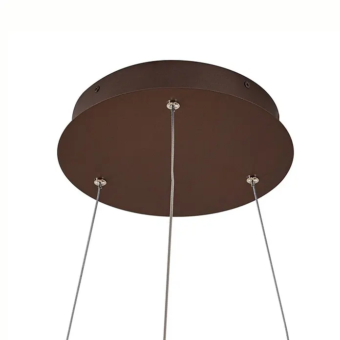 Lucande Pendelleuchte Yonam - braun / rost, kaffeebraun, weiß - Braune Metall-Deckenrosette für eine Leuchte, die drei Kabel hält.
