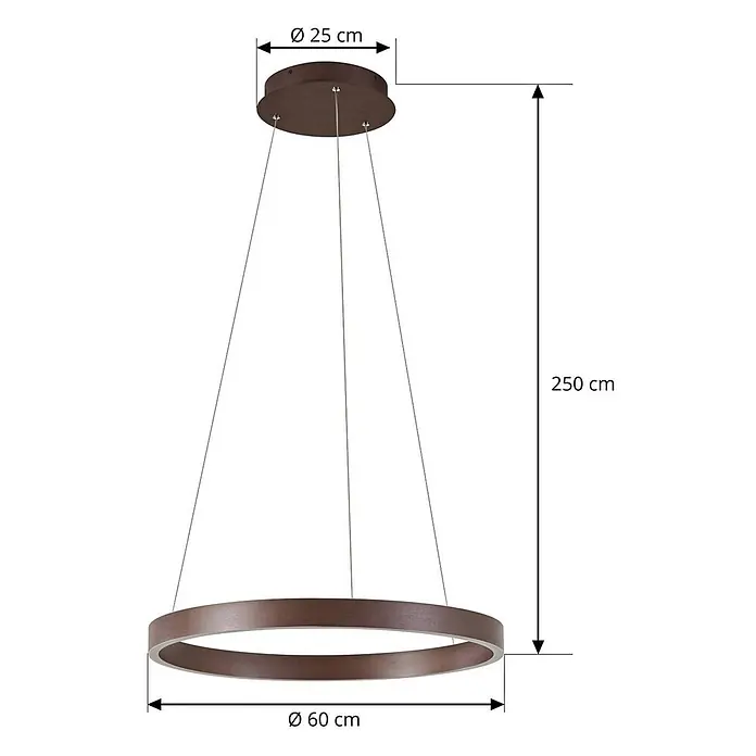 Lucande Pendelleuchte Yonam - braun / rost, kaffeebraun, weiß - Moderne braune runde LED-Pendelleuchte, 60 cm Durchmesser, 250 cm Gesamthöhe.