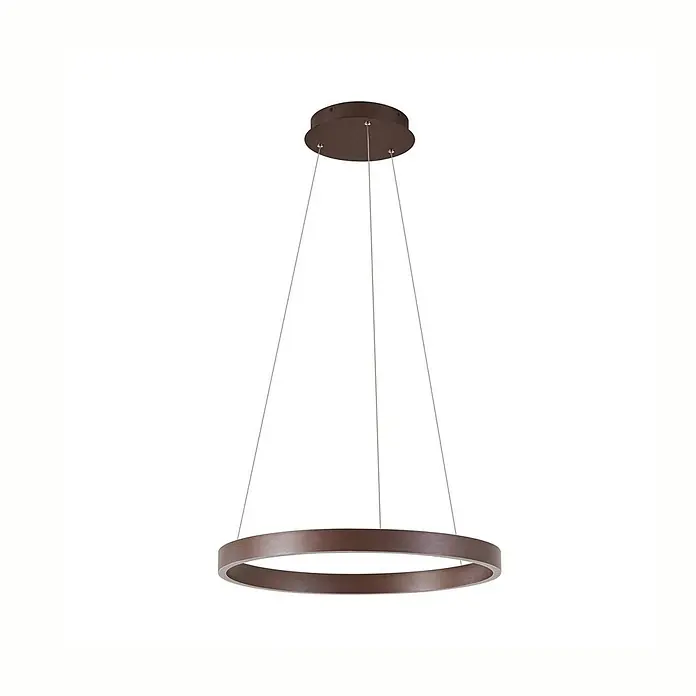 Lucande Pendelleuchte Yonam - braun / rost, kaffeebraun, weiß - Moderne kreisförmige LED-Pendelleuchte in dunkelbrauner/bronzener Ausführung, von einer passenden Rosette abgehängt.
