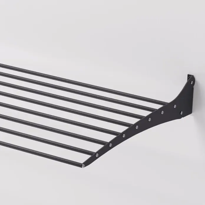 Foxydry Wandwäschetrockner Fold 80 Schwarz - 82 cm, Farbe: Schwarz - Schwarzer Metall-Wäscheständer zur Wandmontage mit mehreren Querstreben.