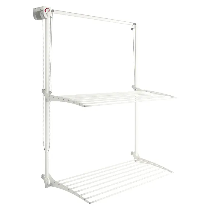 Foxydry Wandwäschetrockner Wall Plus 100 Weiß - 108 cm, Farbe: Weiß - Weißer, zweistöckiger, wandmontierter Wäscheständer mit Seilzugsystem zur Höhenverstellung.