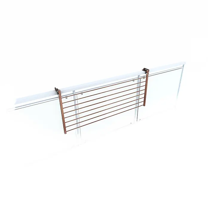 Foxydry Wandwäschetrockner Duo 120 Corten - 118 cm, Farbe: Corten-Optik - Brauner Wäscheständer aus Holz mit Kupferstangen, zum Einhängen an ein Balkongeländer.