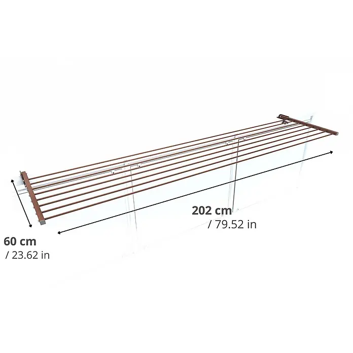 Foxydry Wandwäschetrockner Duo 200 Corten - 202 cm, Farbe: Corten-Optik - Brauner wandmontierter Wäschetrockner, 202 cm lang und 60 cm breit.
