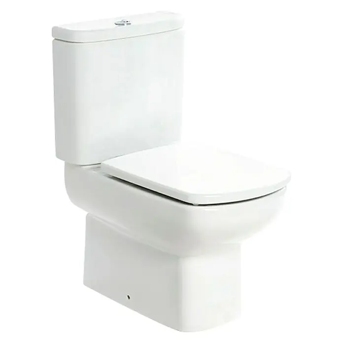 Roca Eos Pack de WC - Con borde de descarga, Salida dual, Blanco - Un inodoro blanco de pie con cisterna de doble descarga y diseño cuadrado. Ideal para baños modernos y aseos de cortesía.
