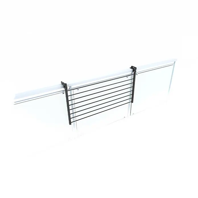 Foxydry Wandwäschetrockner Duo 100 Anthrazit - 102 cm, Farbe: Anthrazitschwarz - Schwarzer Wäscheständer aus Metall zur Anbringung an einer klaren Glasbrüstung mit weißer Oberkante.