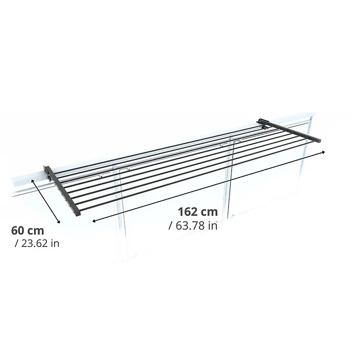 Foxydry Wandwäschetrockner Duo 160 Anthrazit - 162 cm, Farbe: Anthrazitschwarz - Wandmontierter Wäschetrockner aus schwarzem Metall, 162 cm breit und 60 cm tief.