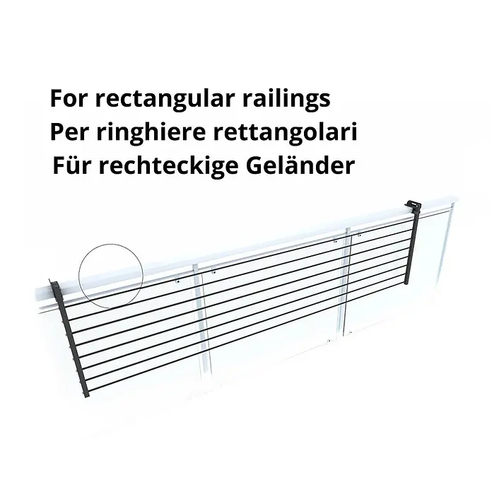 Foxydry Wandwäschetrockner Duo 200 Anthrazit - 202 cm, Farbe: Anthrazitschwarz - Schwarzer Balkonwäscheständer für rechteckige Geländer.