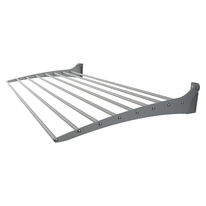 Foxydry Wandwäschetrockner Down 80 Grau - 82 cm, Farbe: Stahlgrau - Grauer, wandmontierter Wäschetrockner aus Metall mit mehreren parallelen Stäben.
