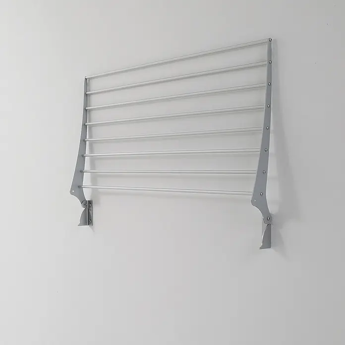Foxydry Wandwäschetrockner Fold 60 Grau - 62 cm, Farbe: Stahlgrau - Hellgrauer, wandmontierter, klappbarer Wäscheständer mit mehreren Querstäben.