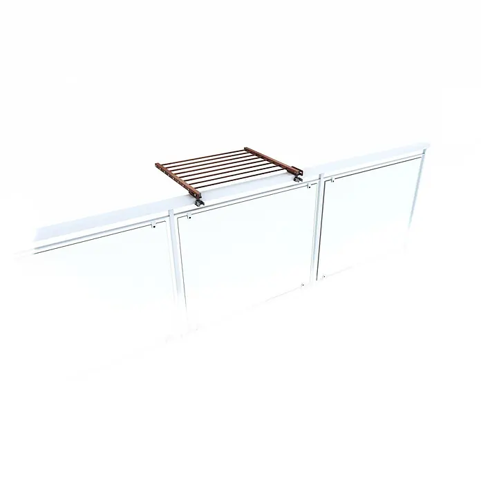 Foxydry Wandwäschetrockner Duo 60 Corten - 62 cm, Farbe: Corten-Optik - Brauner Wäscheständer aus Metall, an einer weißen Trennwand befestigt.