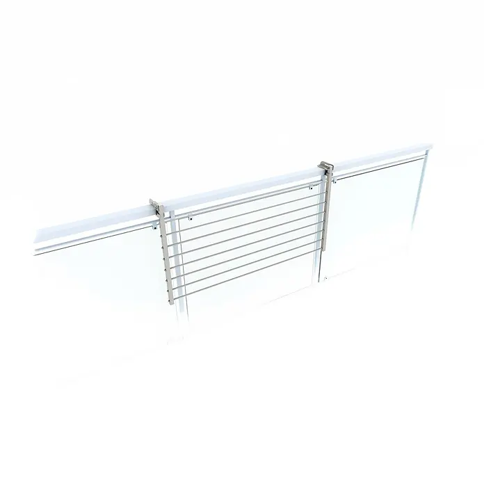 Foxydry Wandwäschetrockner Duo 100 Weiß - 102 cm, Farbe: Weiß - Weißes und silbernes Wäschegestell aus Metall zur Montage an einem Glasgeländer.