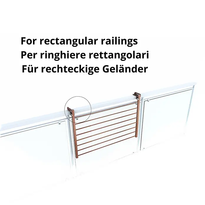 Foxydry Wandwäschetrockner Duo 60 Corten - 62 cm, Farbe: Corten-Optik - Brauner Metall-Wäscheständer zum Aufhängen an rechteckigen Geländern.