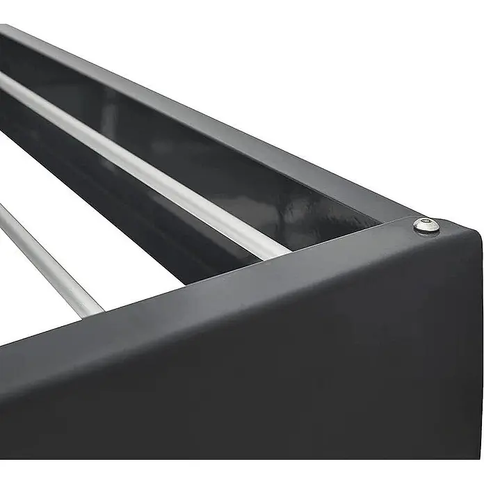 Foxydry Wandwäschetrockner Hide 70 Anthrazit - 71 cm, Farbe: Anthrazitschwarz - Detail eines dunkelgrauen Metallrahmens mit silbernen Stützstangen, mit einer Schraube befestigt.