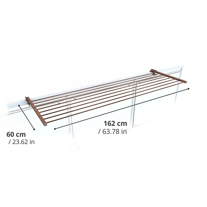 Foxydry Wandwäschetrockner Duo 160 Corten - 162 cm, Farbe: Corten-Optik - Brauner ausziehbarer wandmontierter Wäschetrockner, 162 cm breit, 60 cm tief.