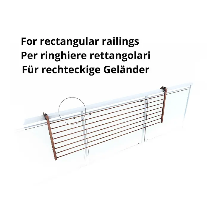 Foxydry Wandwäschetrockner Duo 160 Corten - 162 cm, Farbe: Corten-Optik - Brauner Wäschetrockner mit Querstreben, für rechteckige Geländer konzipiert.