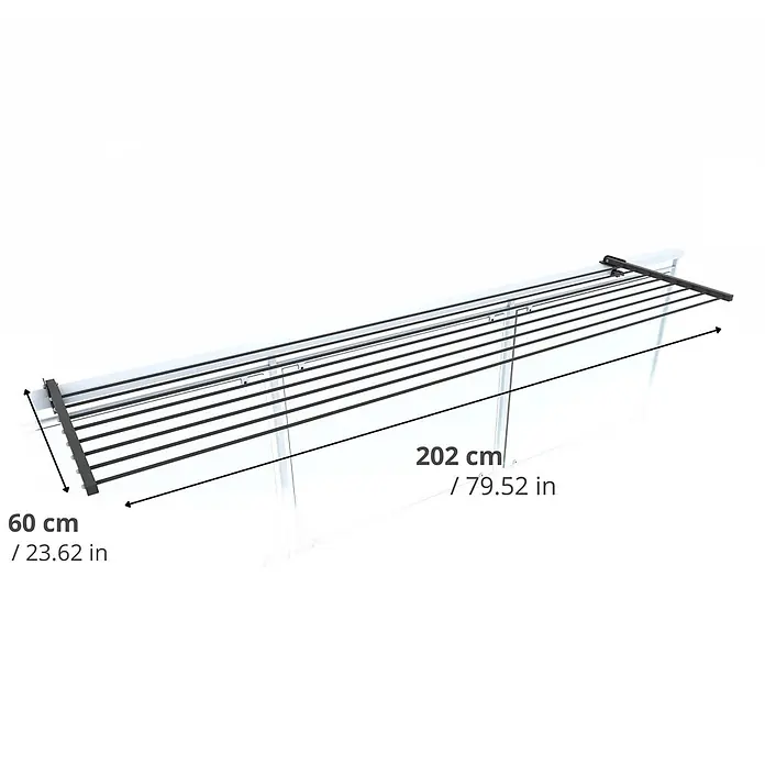 Foxydry Wandwäschetrockner Duo 200 Anthrazit - 202 cm, Farbe: Anthrazitschwarz - Schwarzer, ausziehbarer Wäschetrockner zur Wandmontage, 202 cm lang und 60 cm breit, mit mehreren Leinen.