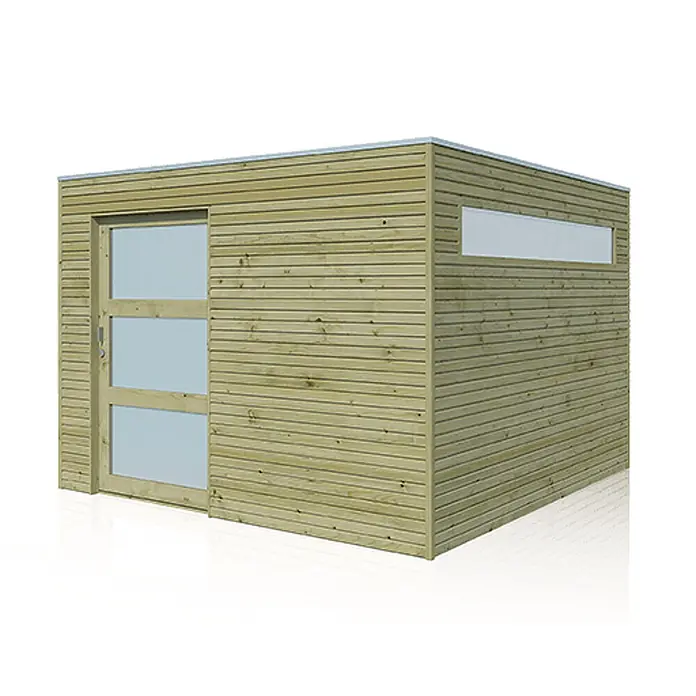 Alpholz Gartenhaus QBS - Außenmaß inkl. Dachüberstand (B x T): 300 x 210 cm, Holz, Braun - Modernes Holzgartenhaus mit Glastür und horizontalem Fenster.