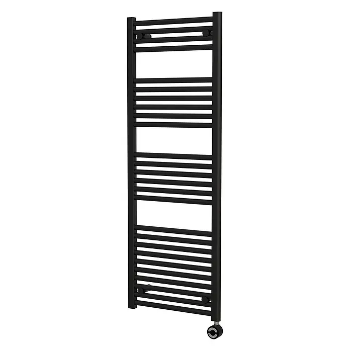 Interpromo Elektro-Badheizkörper Sonora, 60 × 120 cm, Schwarz Matt, 400 W, inkl. Heizstab - B x H: 60 x 120 cm, Ausstattung Heizkörper: Entlüfter - Mattschwarzer elektrischer Handtuchheizkörper mit horizontalen Stangen und zwei vertikalen Schienen, zum Heizen und Trocknen von Handtüchern.