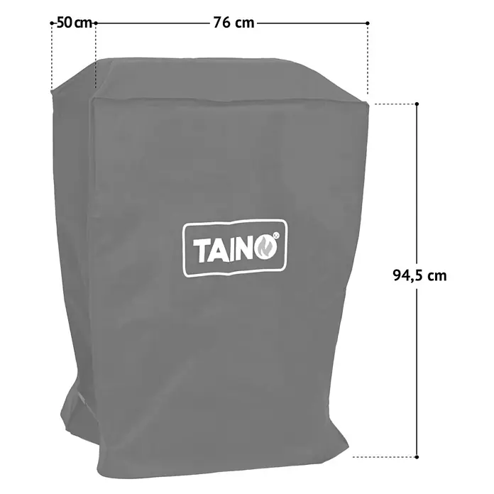 TAINO Grill-Schutzhülle Abdeckhaube 76x50x94,5cm (BxTxH) - Schwarz - Graue Schutzhülle mit TAINOD-Logo, Maße 50x76x94,5 cm.
