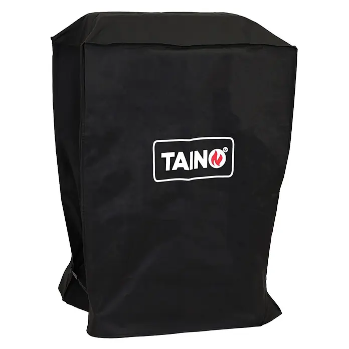 TAINO Grill-Schutzhülle Abdeckhaube 76x50x94,5cm (BxTxH) - Schwarz - Schwarze Schutzhülle aus Stoff mit weißem „TAINO“-Logo für Outdoor-Geräte.