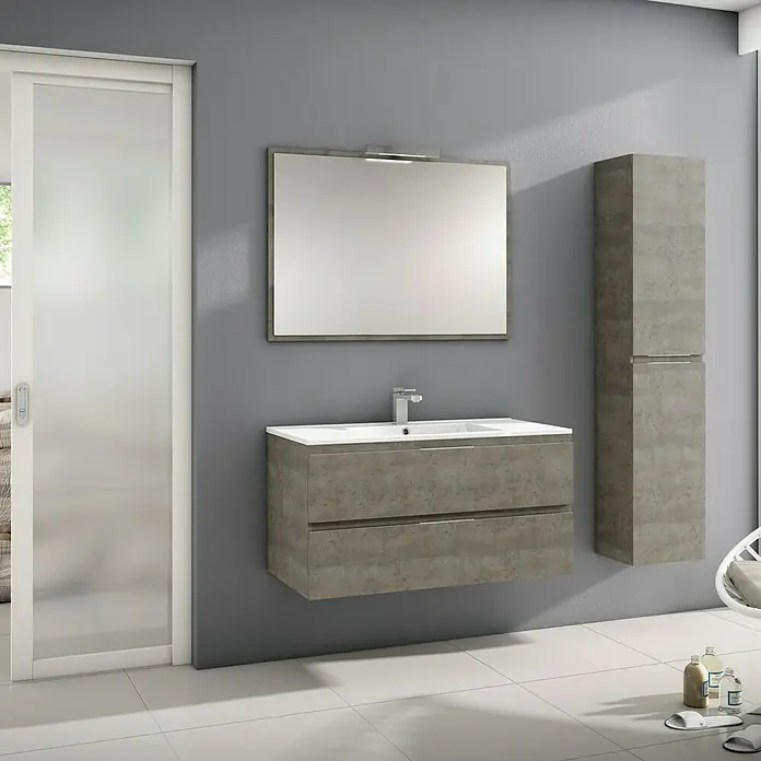 Camargue Mueble bajo de lavabo Módena 2C - L x An x Al: 45 x 100 x 50 cm, Nebraska gris - Conjunto de baño moderno con mueble de lavabo, espejo y armario alto en gris elegante. Diseño elegante para un ambiente de baño contemporáneo.