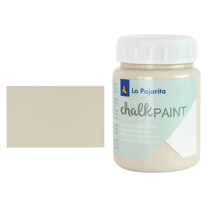 La Pajarita Pintura de tiza Chalk Paint - Beige antiguo, 75 ml, Mate - Un tarro de pintura a la tiza La Pajarita con una muestra de color que muestra el tono. Ideal para proyectos de artesanía y muebles para un aspecto vintage.