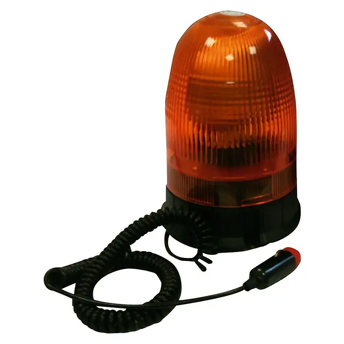 Luz intermitente ECE-R65 - 12 V - 24 V, Naranja, 1 ud. - Luz de advertencia naranja con cable en espiral y botón rojo. Ideal para emergencias y señal de aviso bien visible para llamar la atención.