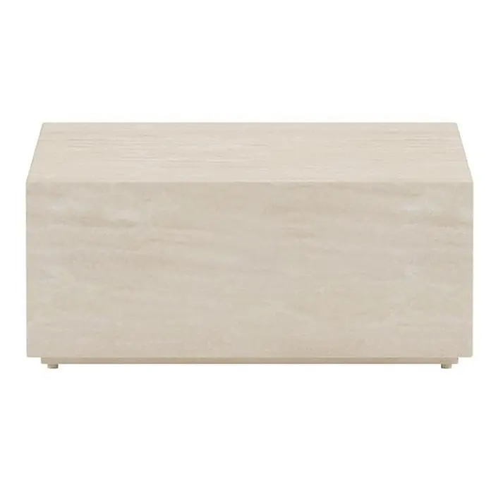 Ebuy24 Garten-Loungetisch Lissabon - L x B x H: 80 x 80 x 35 cm, Ø x H: 80 x 35 cm, Aluminium, Beige, Stapelbar - Rechteckiger Couchtisch aus hellem beigem Stein im minimalistischen Blockdesign.