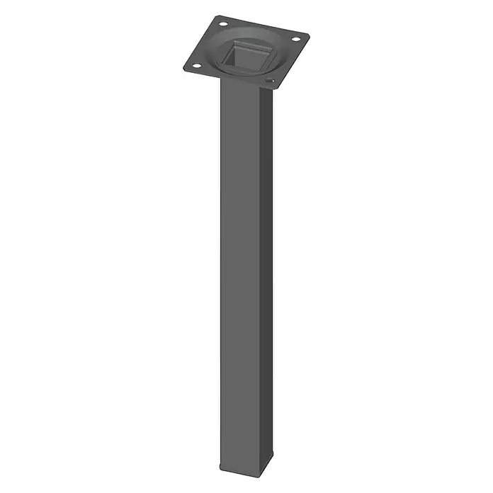 Element System Pata para muebles - L x An x Al: 2,5 x 2,5 x 30 cm, Capacidad de carga: 30 kg, Acero, Negro - La imagen muestra una pata de mesa cuadrada gris con una placa de montaje cuadrada para su fijación. La pata tiene un diseño minimalista.