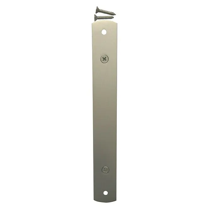 Cerradura para puertas y ventanas con base - Plateado - Placa de cerradero de níquel satinado con dos tornillos para una instalación fácil y segura de cerraduras de puertas para mayor seguridad.