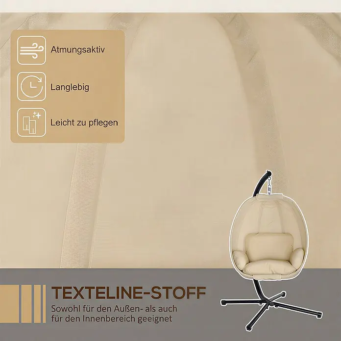Outsunny Hängesessel - L x B x H: 125 x 95 x 170 cm, Khaki - Beige Hängesessel aus Texteline-Stoff auf schwarzem Gestell, atmungsaktiv, langlebig, pflegeleicht. Geeignet für drinnen und draußen.