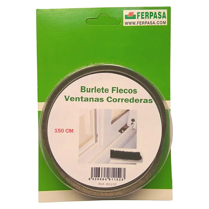 Burlete para ventanas correderas - Gris, Largo: 1.500 mm - En la imagen se ve un burlete de ventana Ferpasa, especial para ventanas correderas, de 150 cm de largo, para proteger del aire.