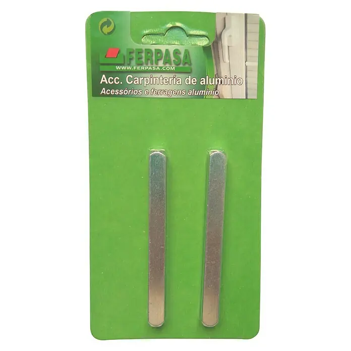 Pasador cuadrado centrado - L x An x Al: 84 x 8 x 8 mm - Un paquete verde que contiene dos accesorios de carpintería de aluminio, ideal para diversas tareas de montaje y reparación.
