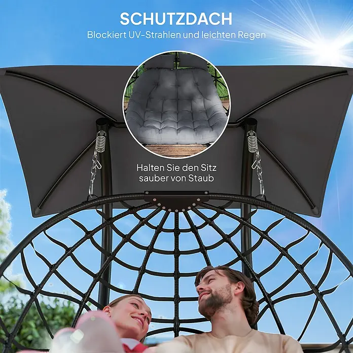 Outsunny Hängesessel mit Sonnenschutzdach - Stahl, Dunkelgrau - Dunkelgraues Schutzdach für Hängesessel, blockiert UV, leichten Regen und hält den Sitz sauber.